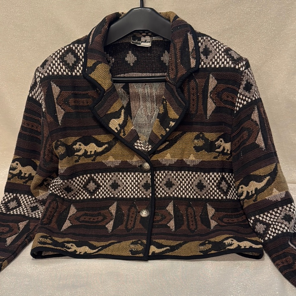 Patterned Blazer with Button Detail